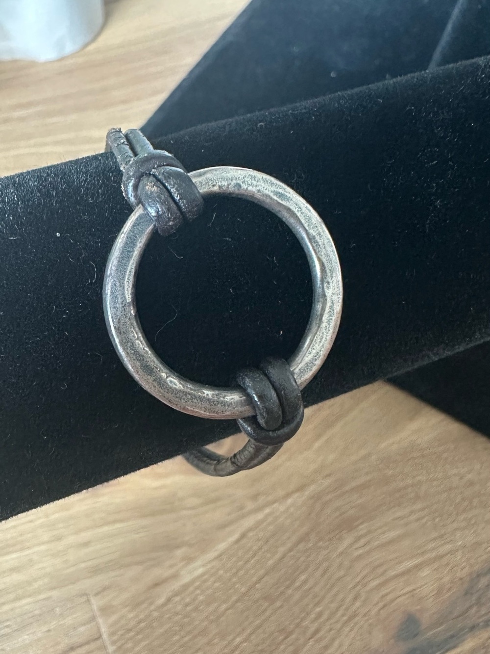 James Avery Black Leather Bracelet with Silver Ring
